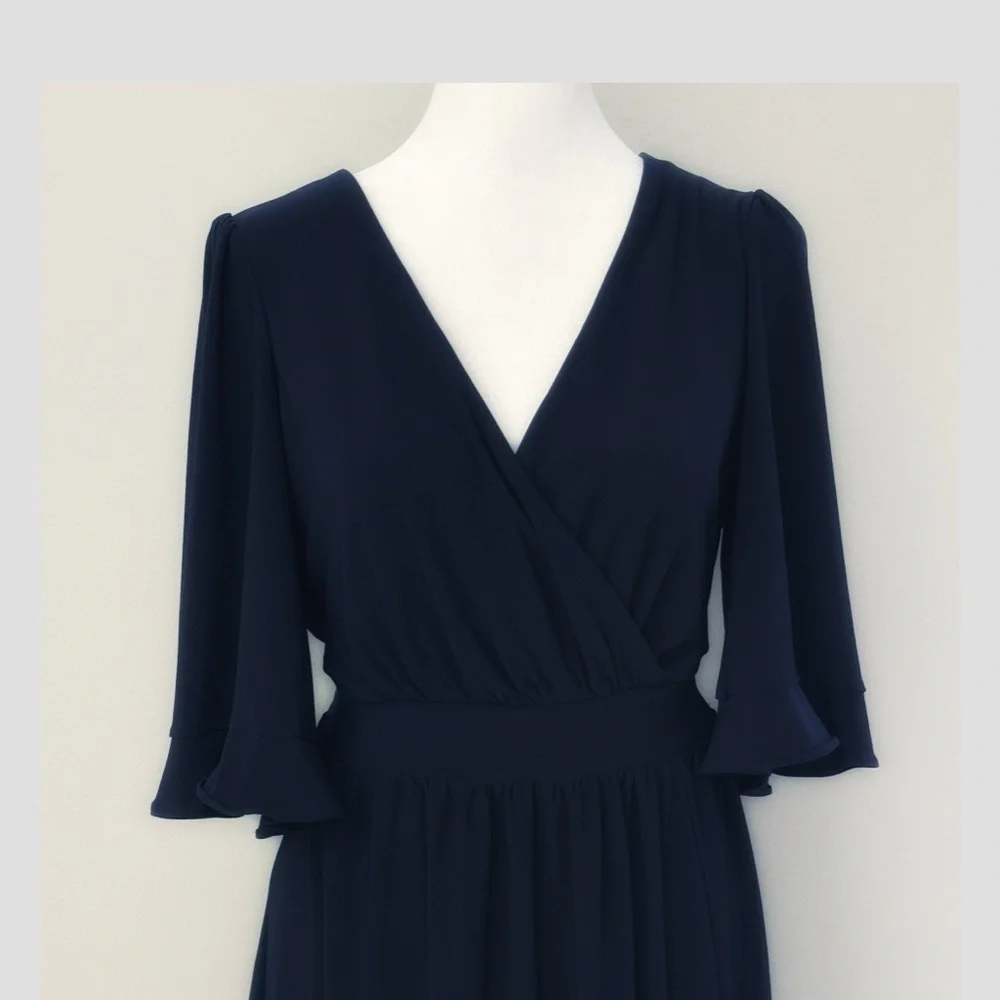Eliza J Faux Wrap Dress Flutter Sleeve Elastic Waist V-Neck Surplice Bodice 10